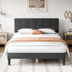 MyDepot Bed Frame - Linen Upholstered Platform Bed with Headboard, No Box Spring