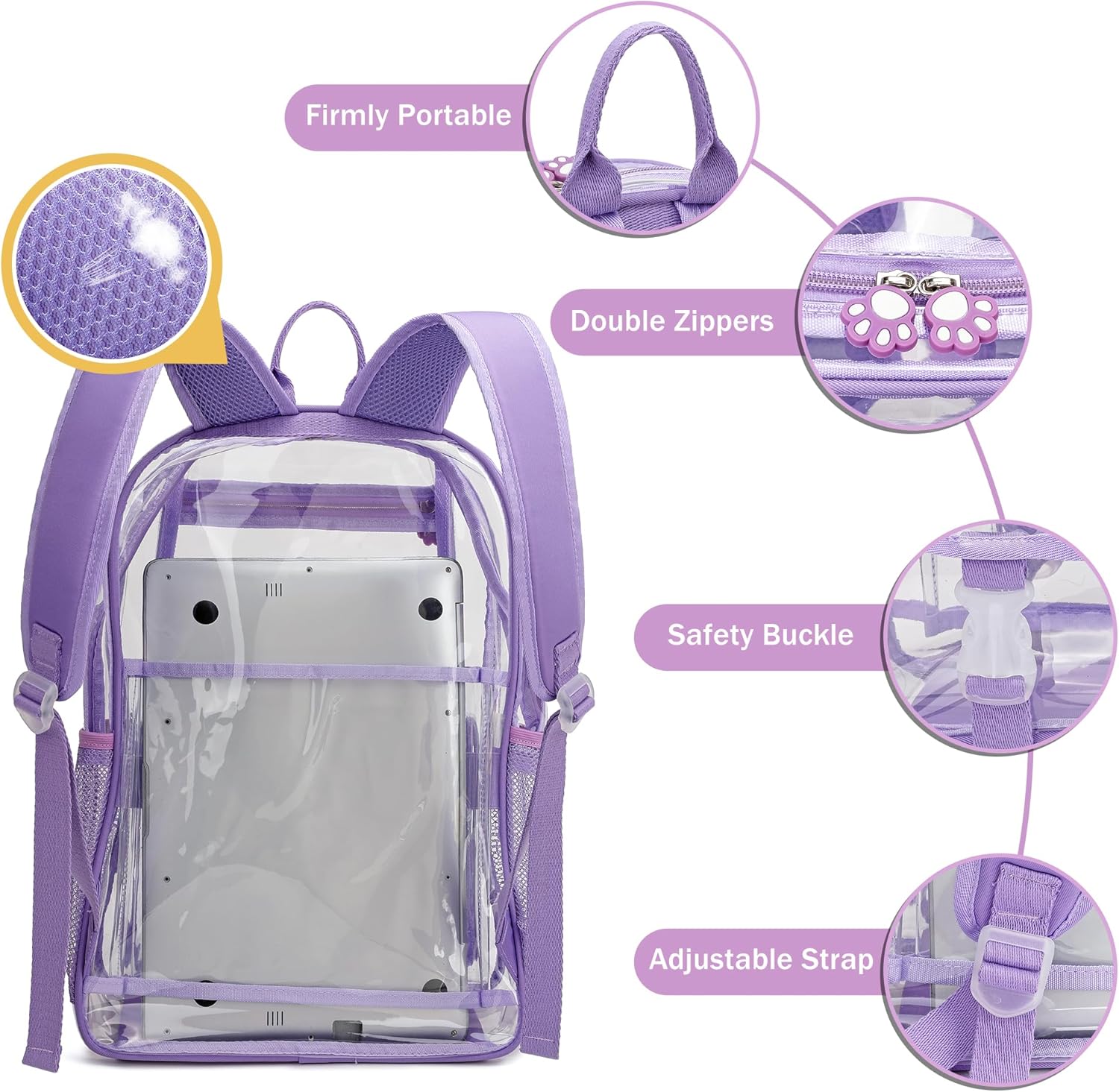 MyDepot Cute Clear Backpack, School Book Bag with Cartoon Stickers & Pendant,Waterproof and Durable PVC Material Backpack