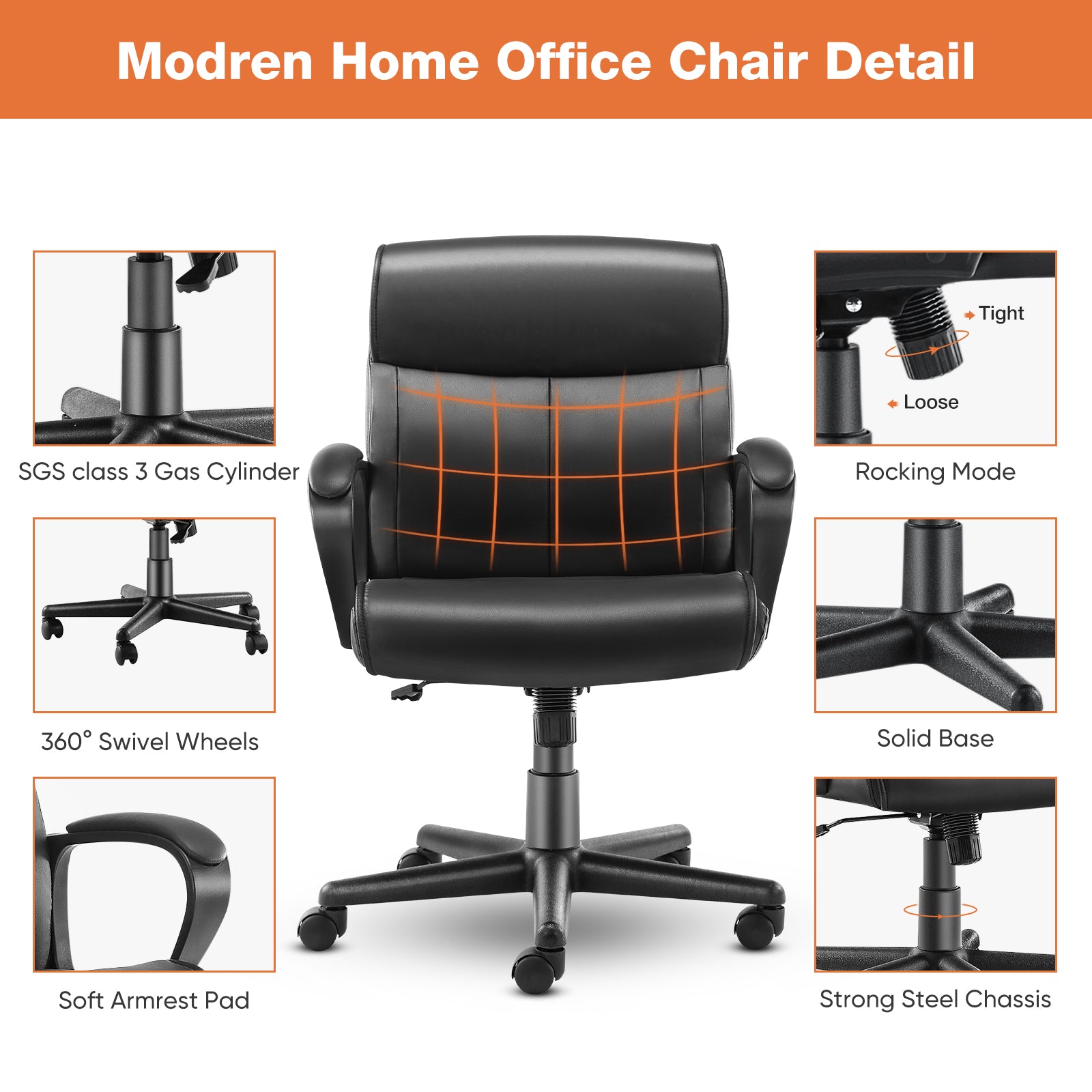 MyDepot Modern PU Leather Executive Swivel Task Chair