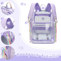 MyDepot Cute Clear Backpack, School Book Bag with Cartoon Stickers & Pendant,Waterproof and Durable PVC Material Backpack