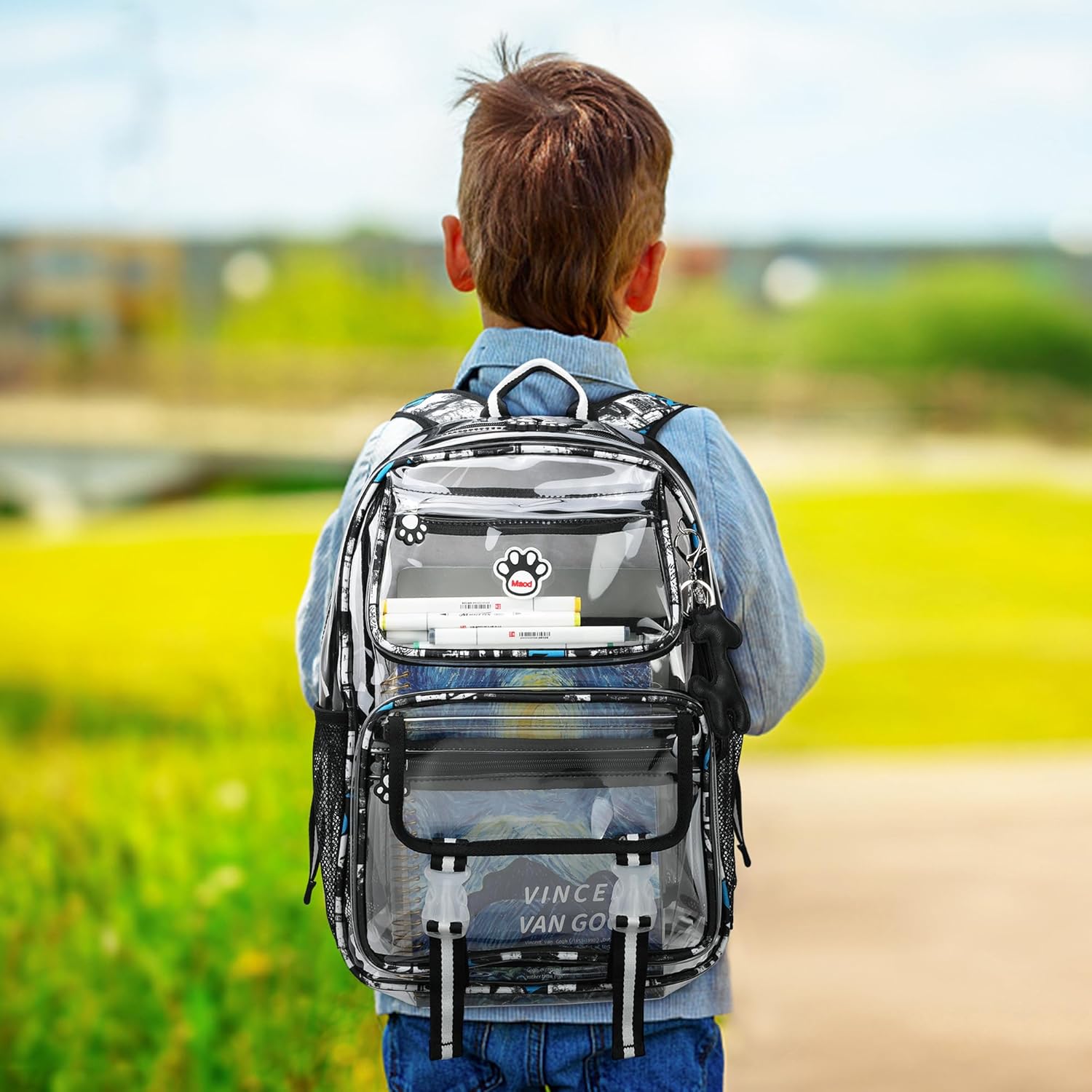 MyDepot Cute Clear Backpack, School Book Bag with Cartoon Stickers & Pendant,Waterproof and Durable PVC Material Backpack