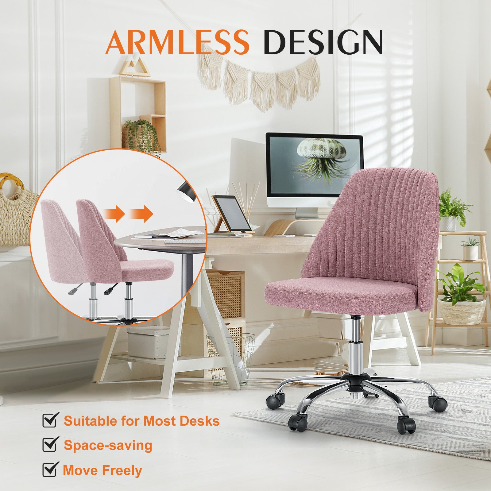 MyDepot Adjustable Rolling Home or Office Armless Desk Chair