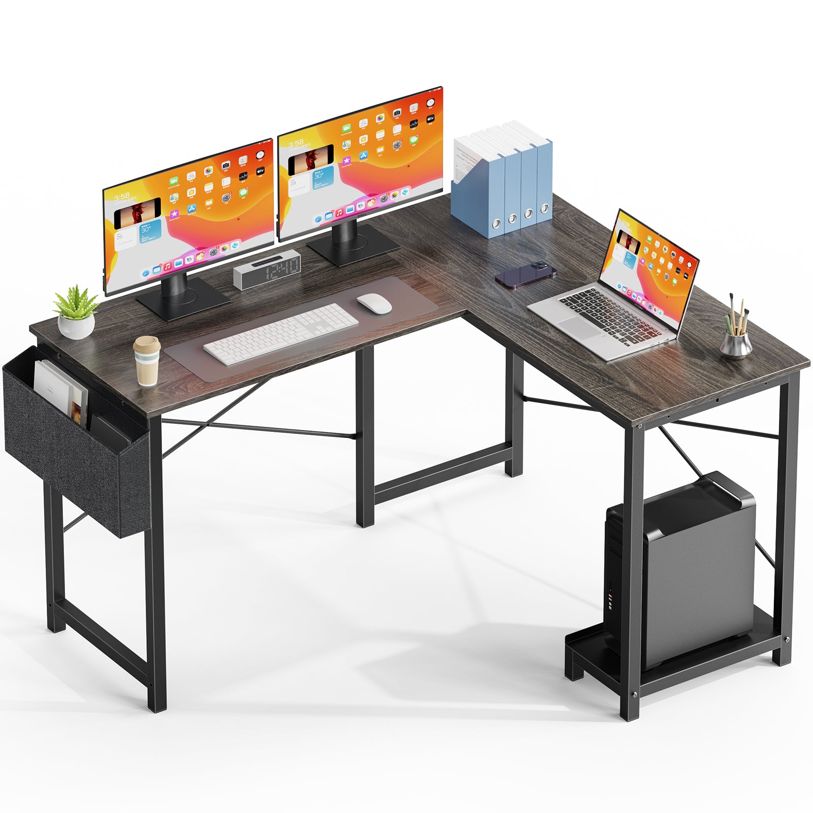 MyDepot L-shaped Corner Computer Desk with Side Storage