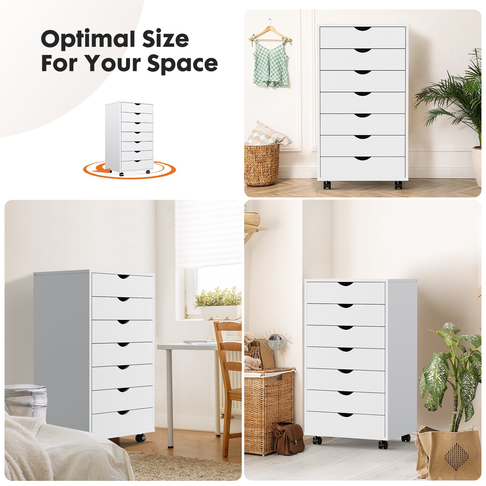 MyDepot White Panana 5/7 Drawer Chest Wooden Tall Dresser Storage Dresser Cabinet with Wheels