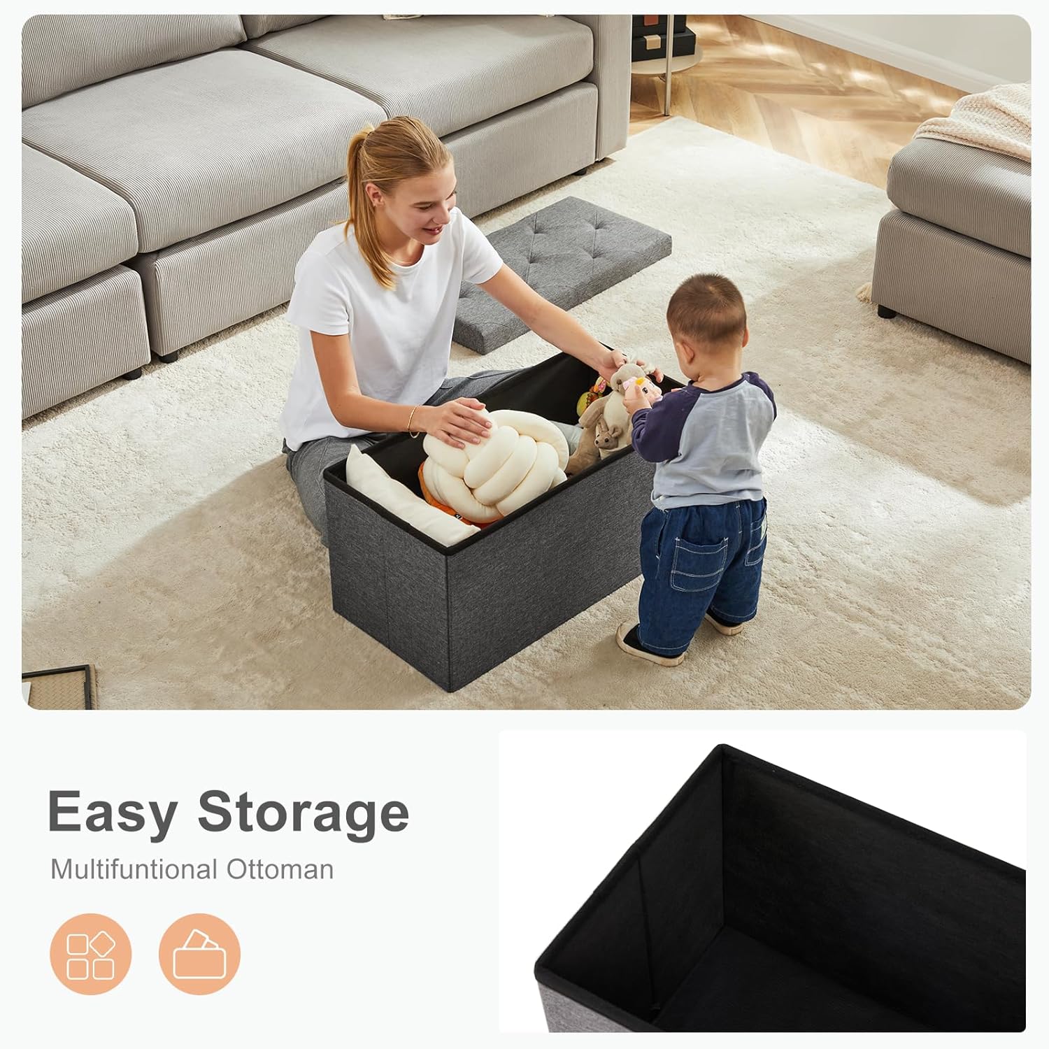 MyDepot 30 Inches Folding Storage Ottoman Bench