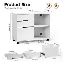 MyDepot Wooden 3-Drawer Filing Cabinet and Printer Stand with wheels