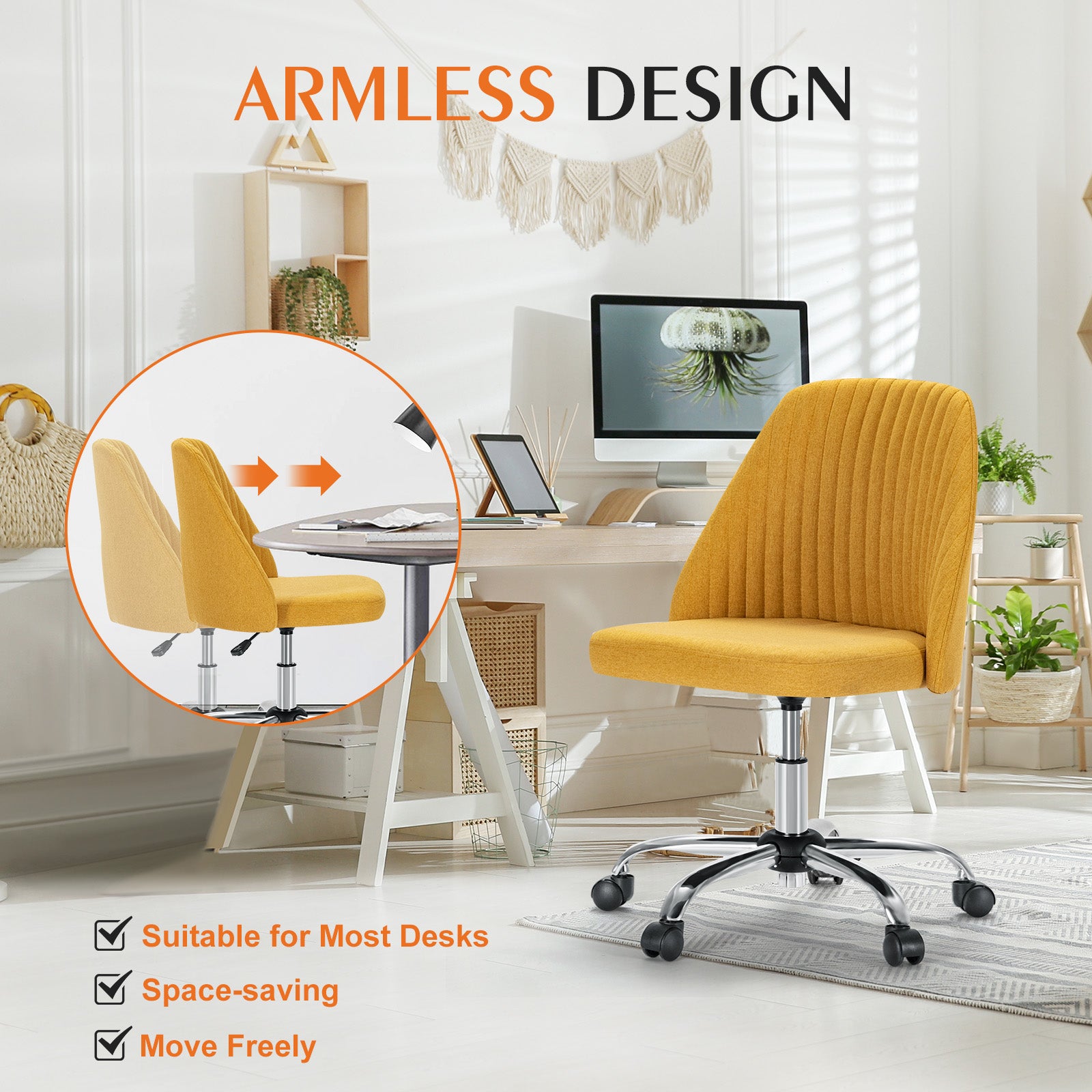 MyDepot Adjustable Rolling Home or Office Armless Desk Chair