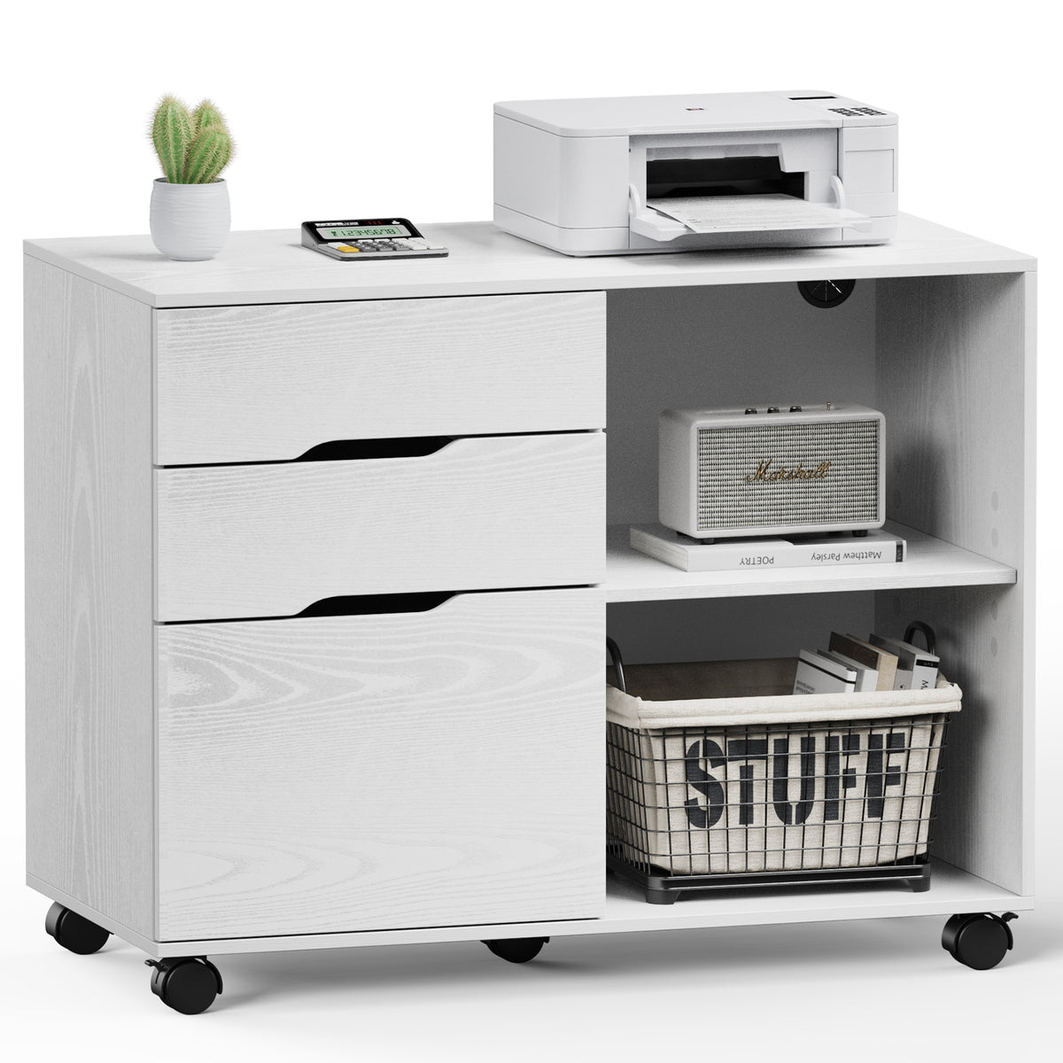 MyDepot Wooden 3-Drawer Filing Cabinet and Printer Stand with wheels