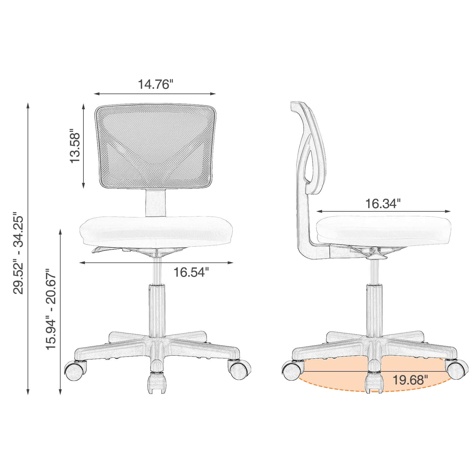 MyDepot Armless Mesh Office Chair Ergonomic Computer Desk Chair 6 Colors